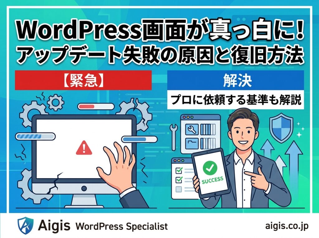 【緊急】WordPressの画面が真っ白に！アップデート失敗の原因と復旧方法・プロに頼むべき基準